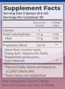 Vocalize Spray supplement facts.